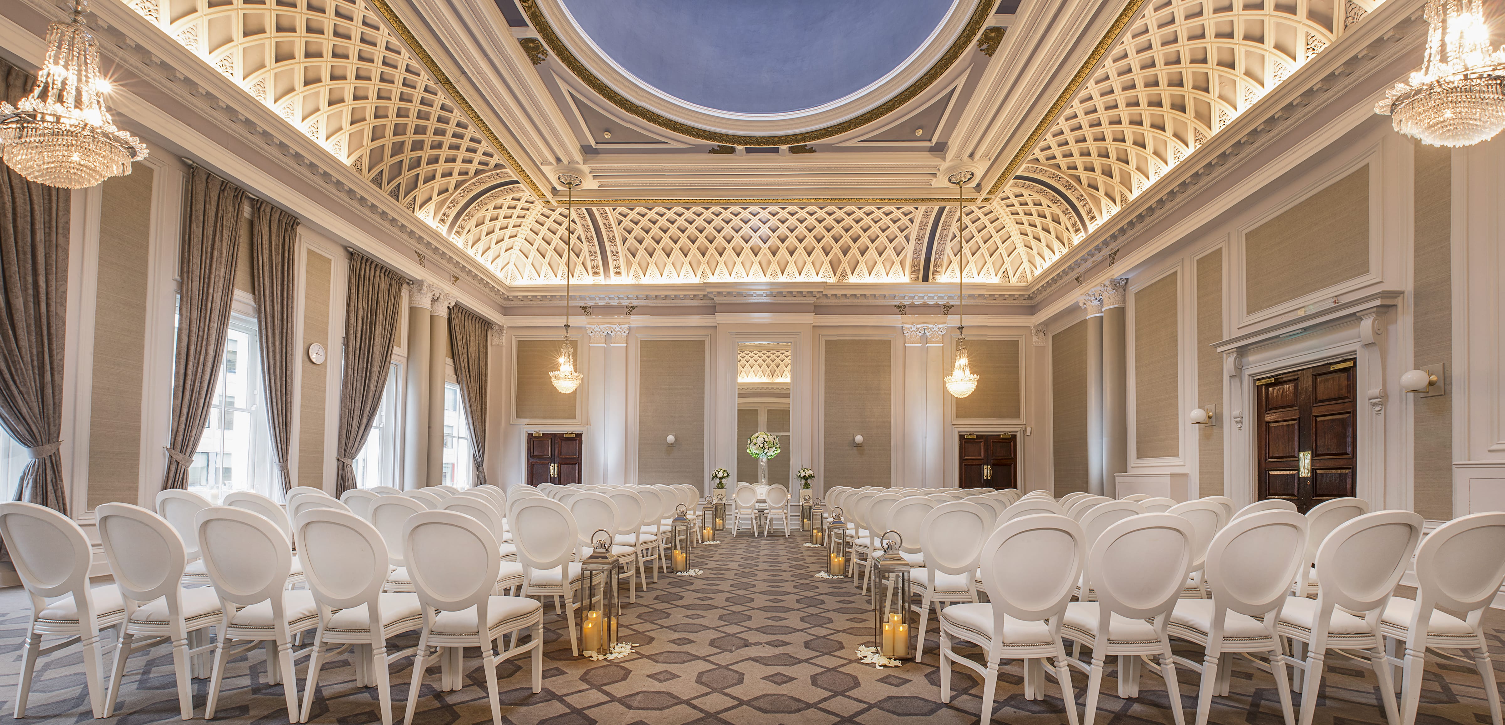 Crown & Cornwall Suite with coffered ceiling, ideal for weddings and formal events.