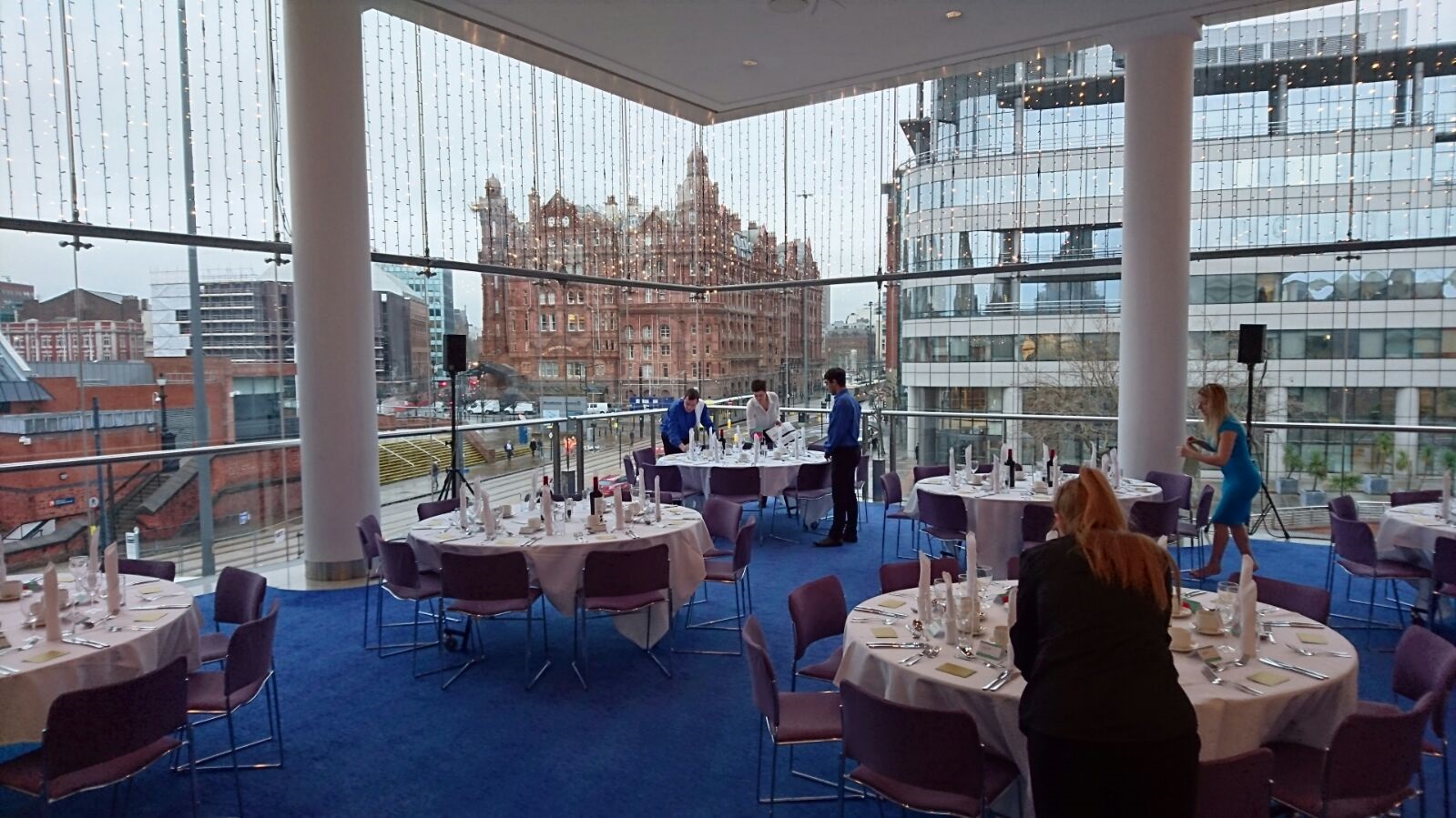 Barbirolli Room at Bridgewater Hall, elegant dinner setup for corporate events.