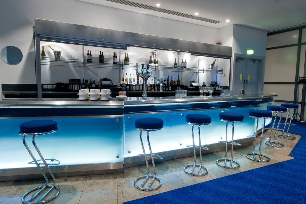 Barbirolli Room bar setup with illuminated counter for events and meetings.