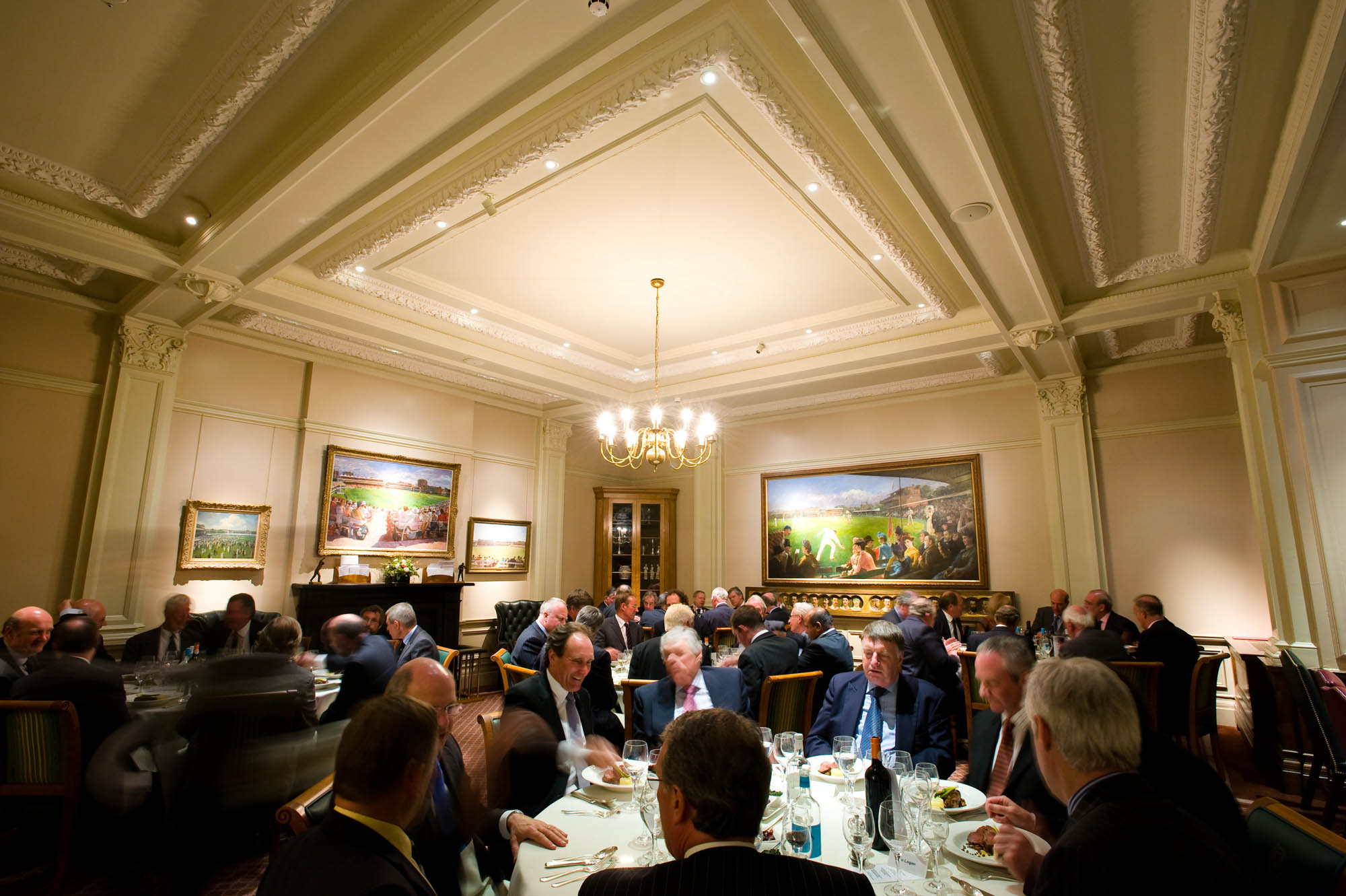 Elegant dining setup in The Writing Room at Lord's Cricket Ground for corporate events.