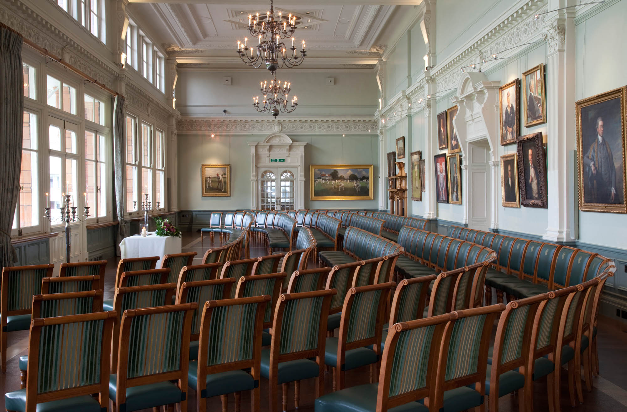 Long Room at Lord's Cricket Ground, elegant decor for corporate meetings and events.