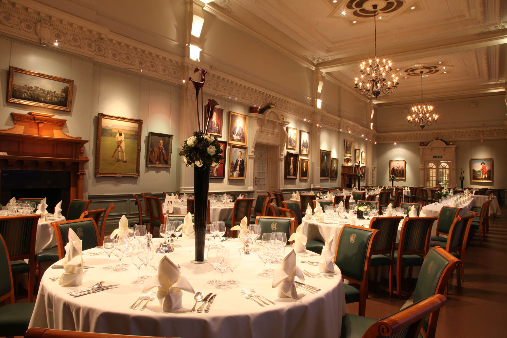 Elegant Long Room at Lord's Cricket Ground, perfect for corporate dinners and gala events.