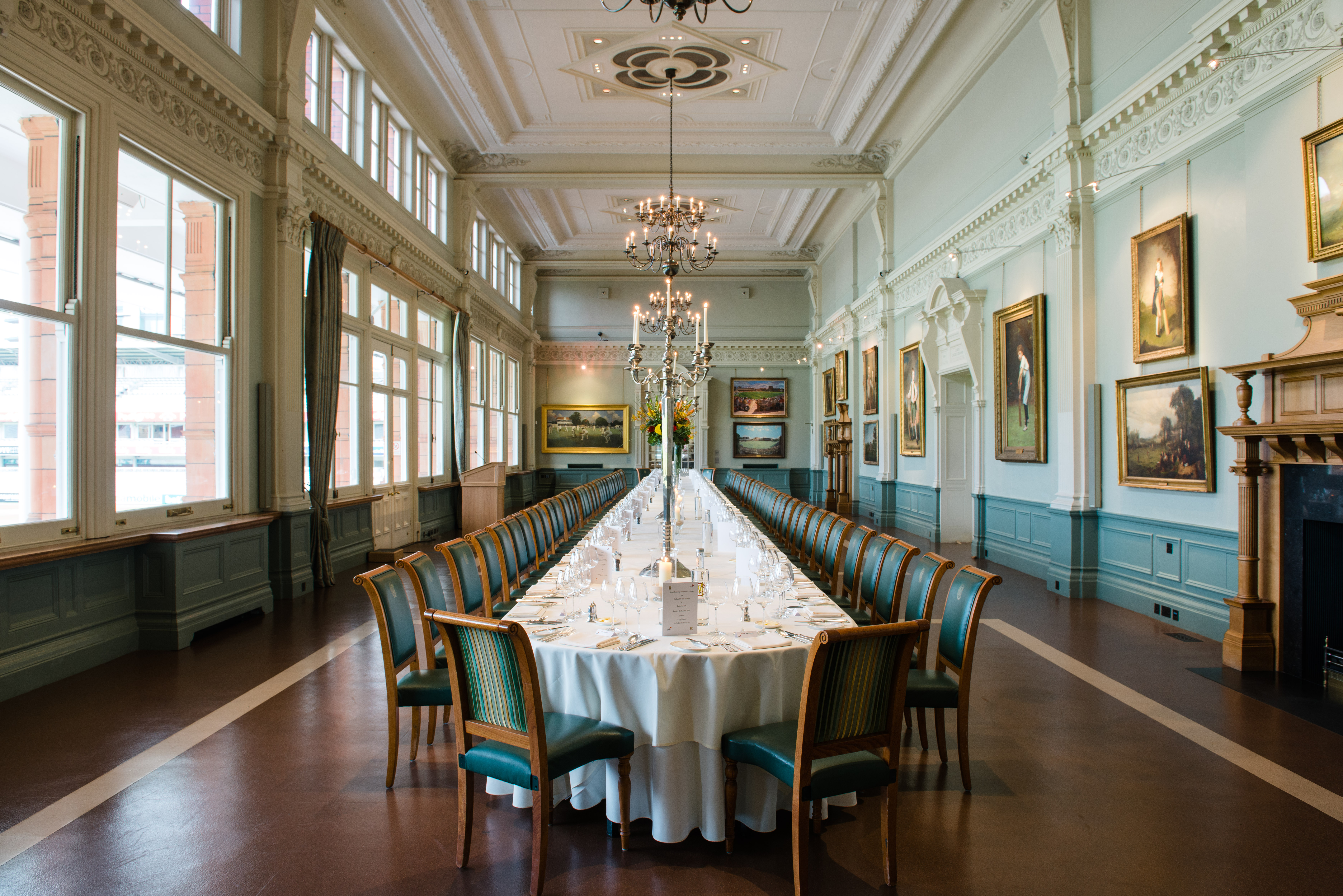 Long Room at Lord's Cricket Ground, elegant banquet hall for upscale events and meetings.