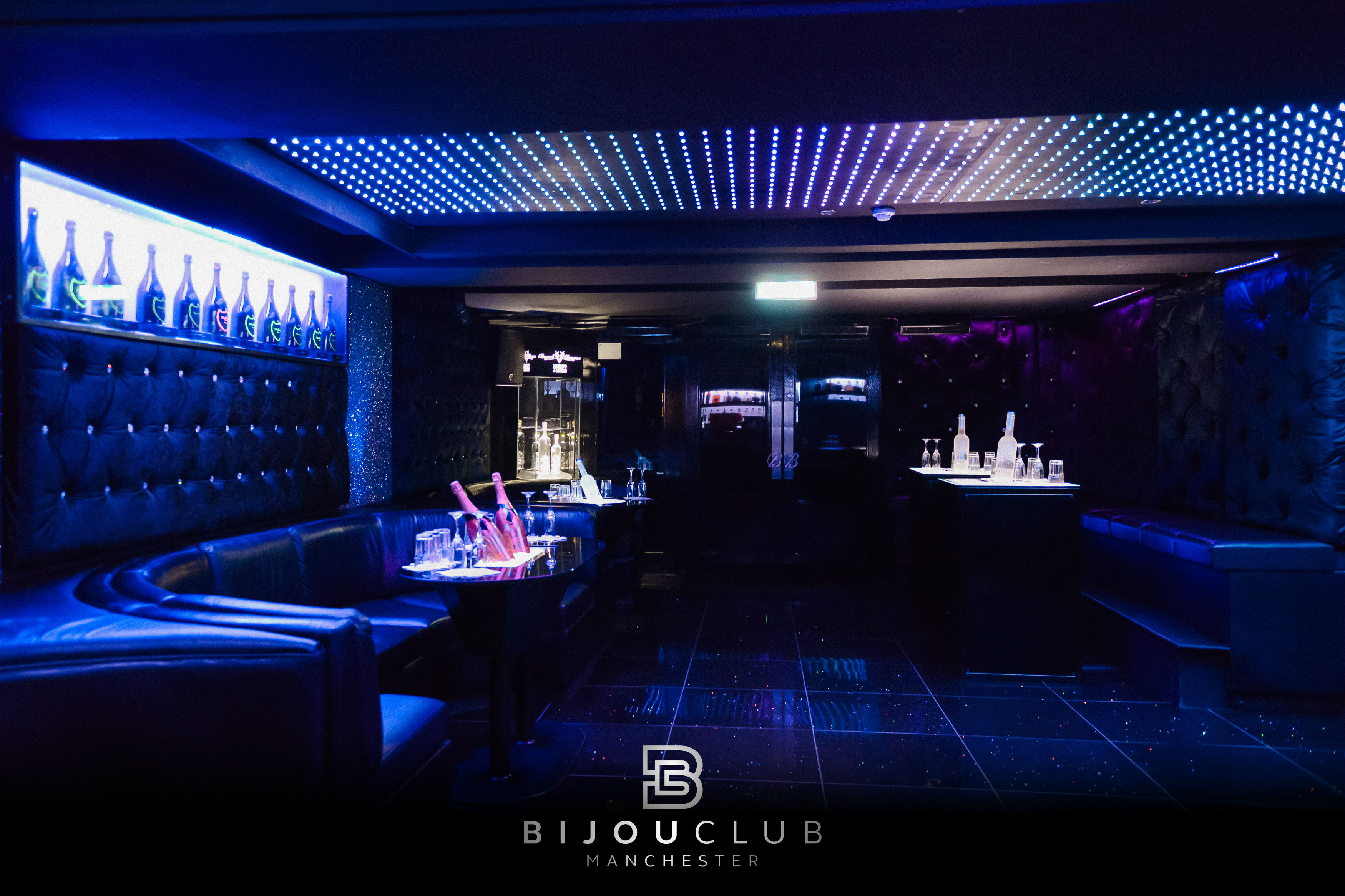 Sleek Bijou Club venue with elegant seating for VIP events and private parties.