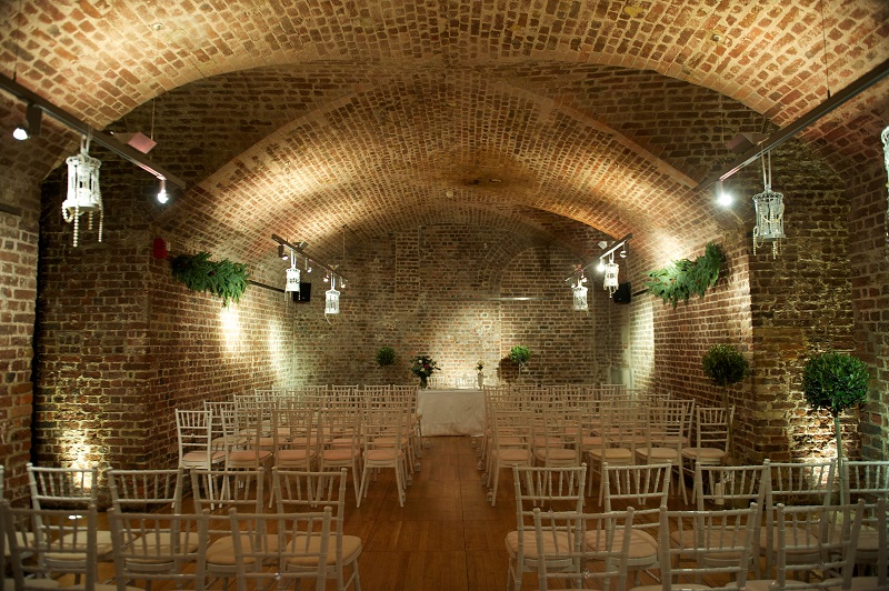 The Vaults at RSA House: arched brick ceiling, ideal for weddings and corporate events.