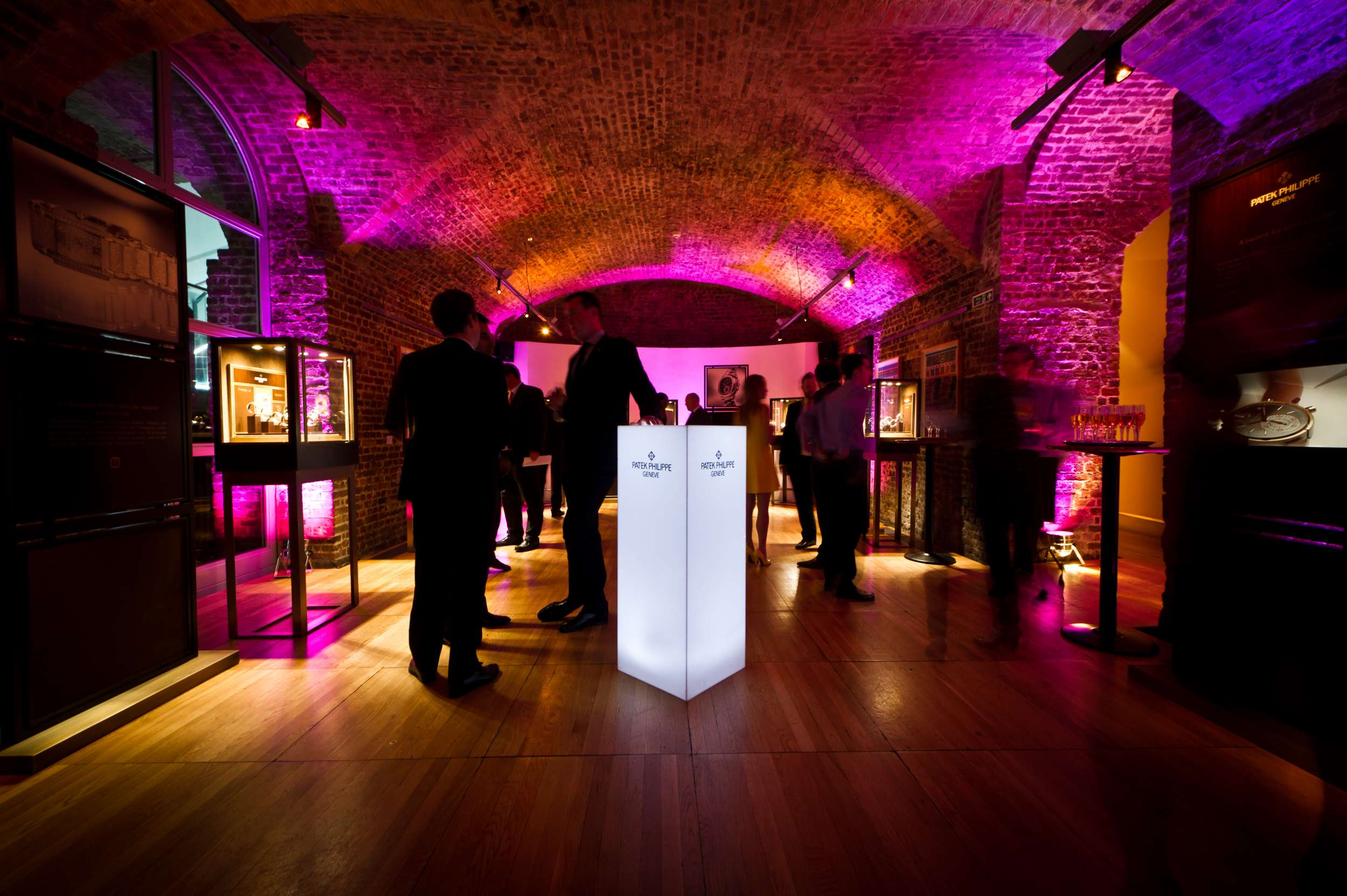 Stylish RSA House Vaults event space with ambient purple lighting for networking and exhibitions.