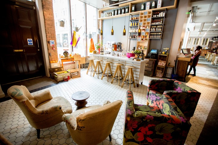 Stylish lounge area in The Anthologist, perfect for networking events and informal meetings.