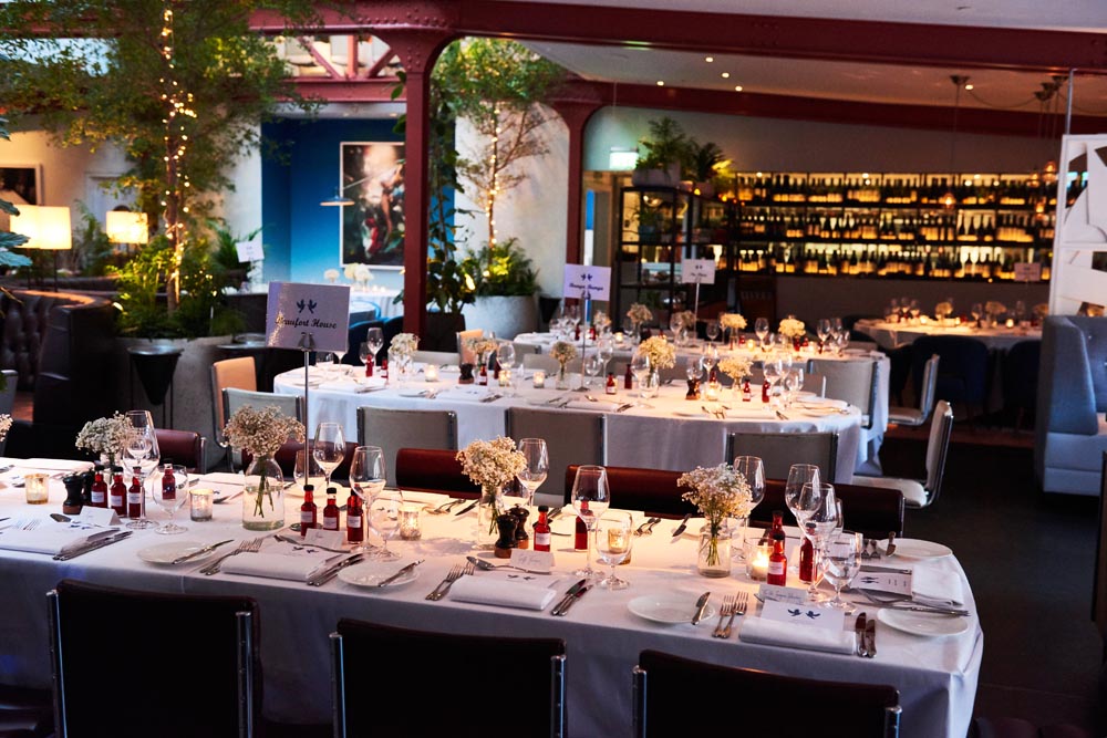 Elegant dining space at Bluebird Chelsea, perfect for upscale corporate events and celebrations.