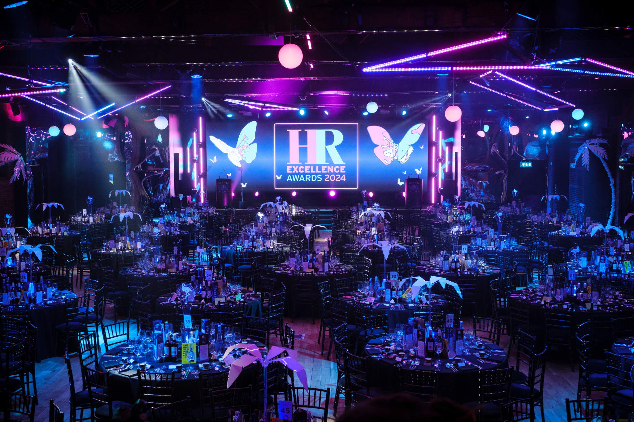 Elegant event space at The Porter Tun for HR Excellence Awards 2024 with vibrant decor.