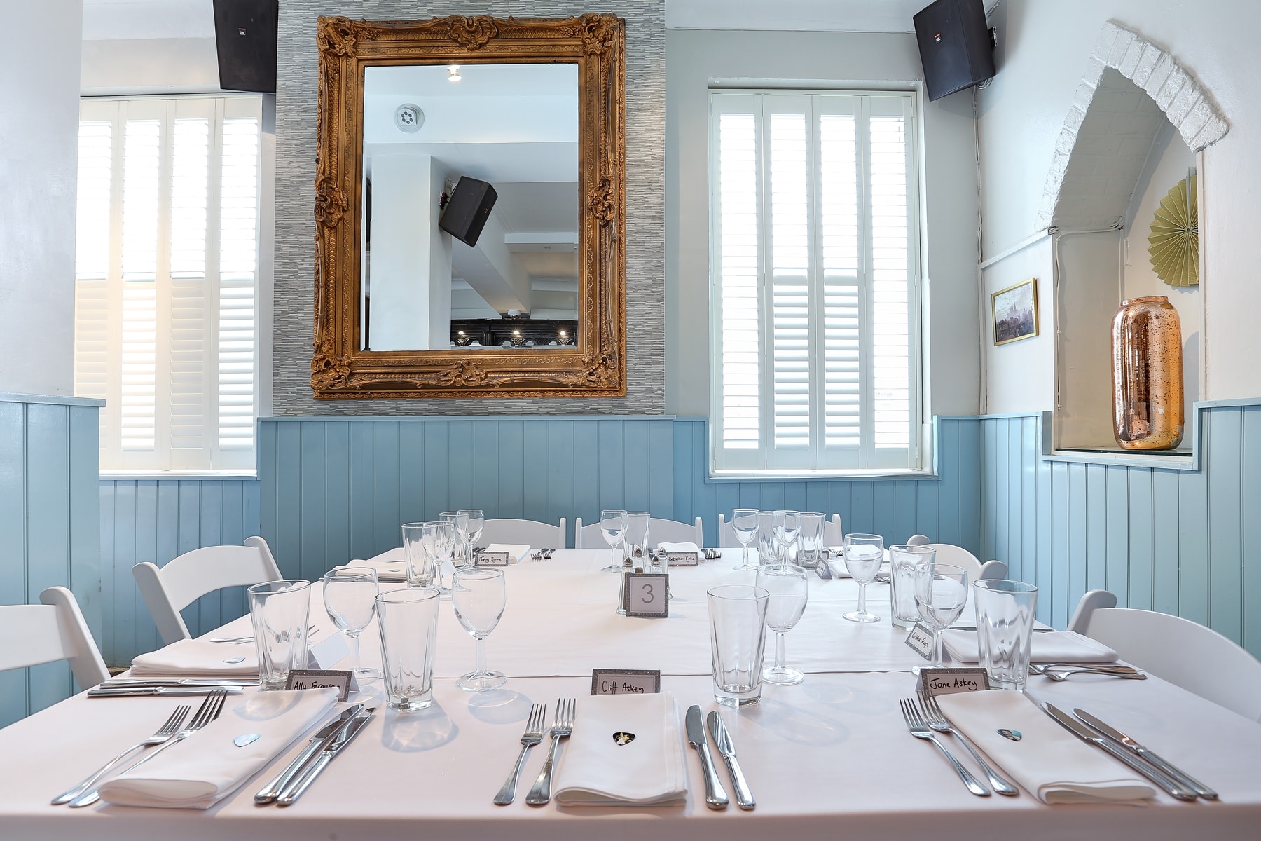 Elegant dining space in The Saloon, perfect for intimate events and gatherings.