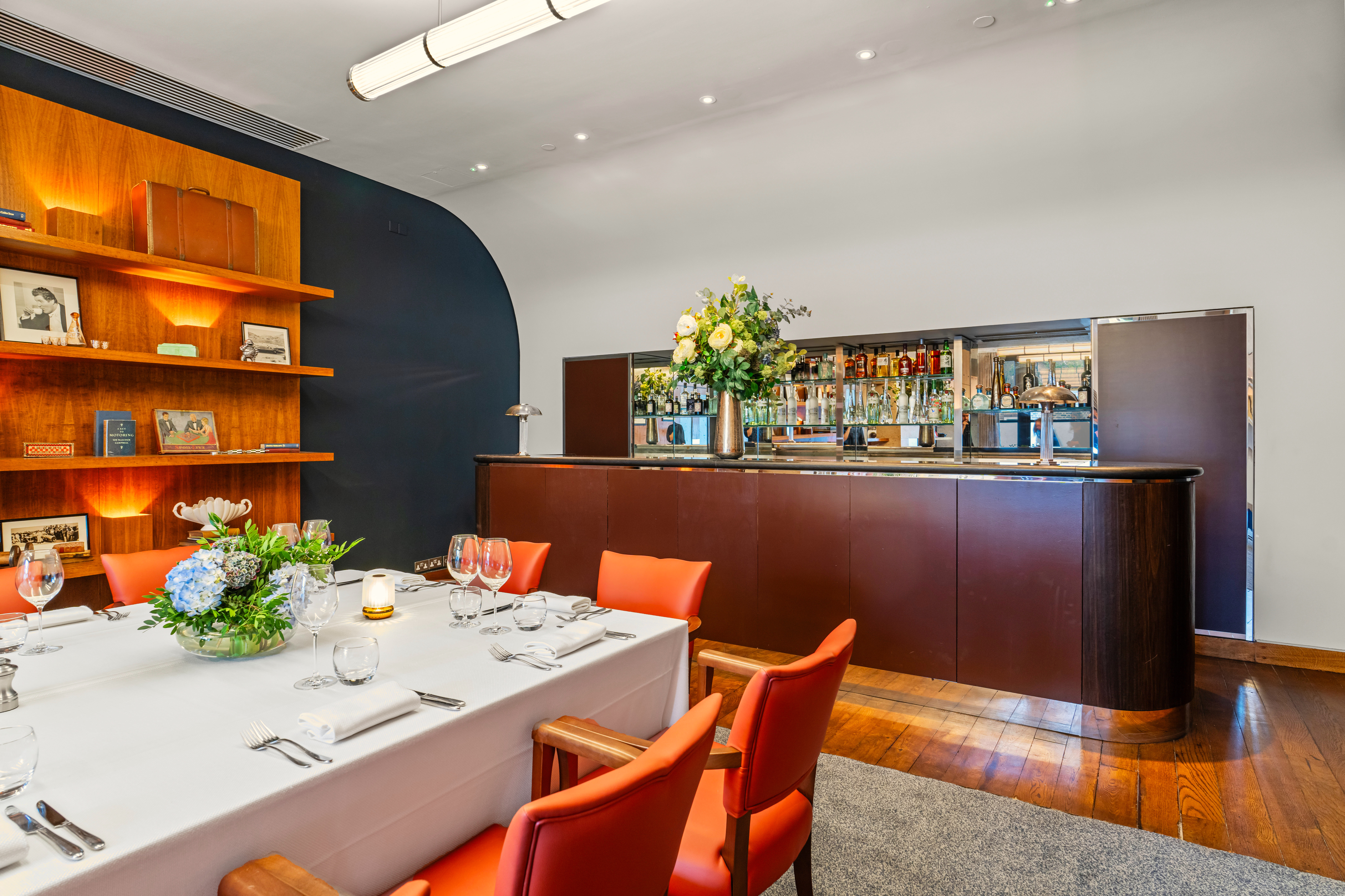 Elegant Bluebird Room with bar, perfect for intimate gatherings and corporate events.
