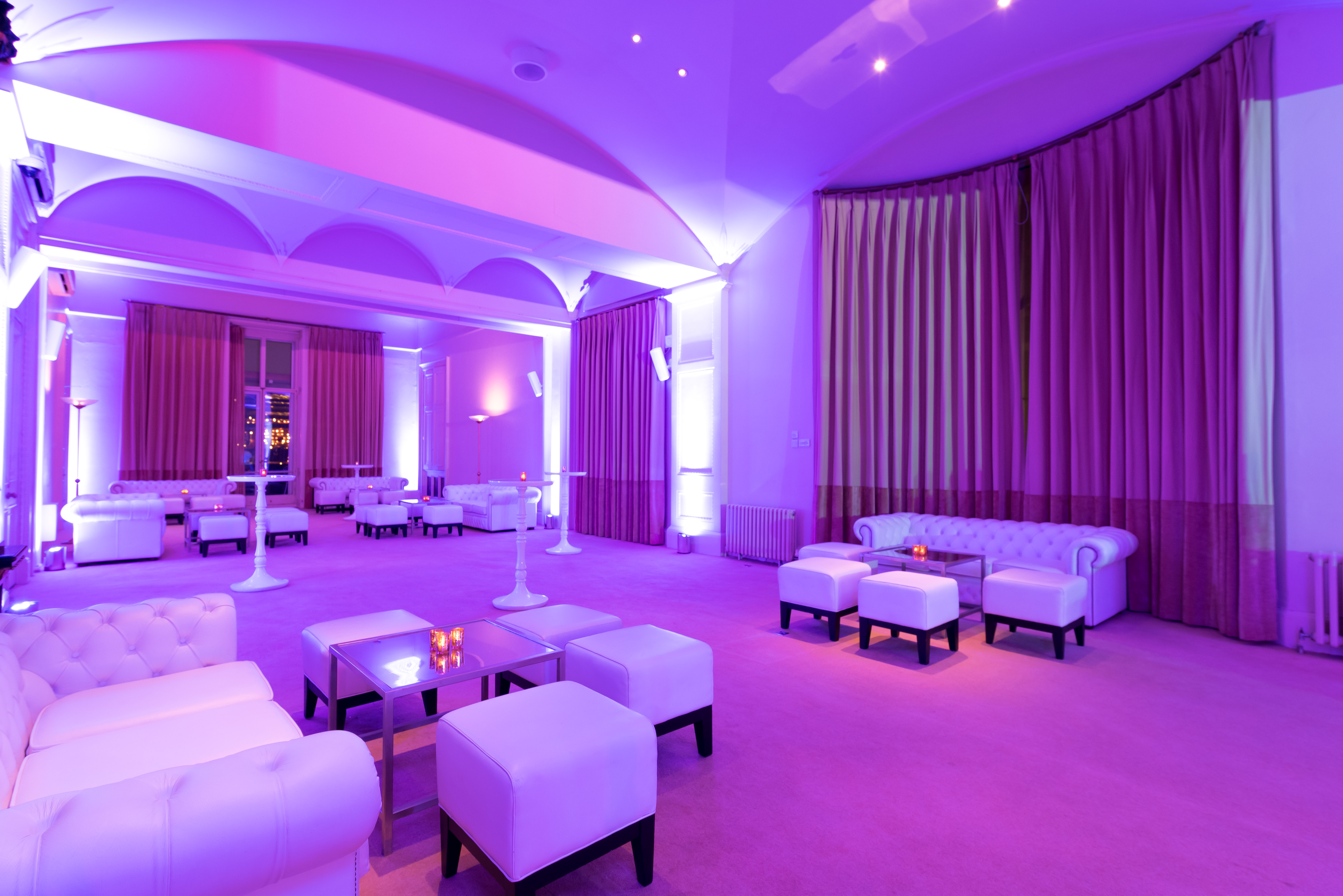 Elegant lounge seating in North Sanctuary, Kent House for upscale events and gatherings.