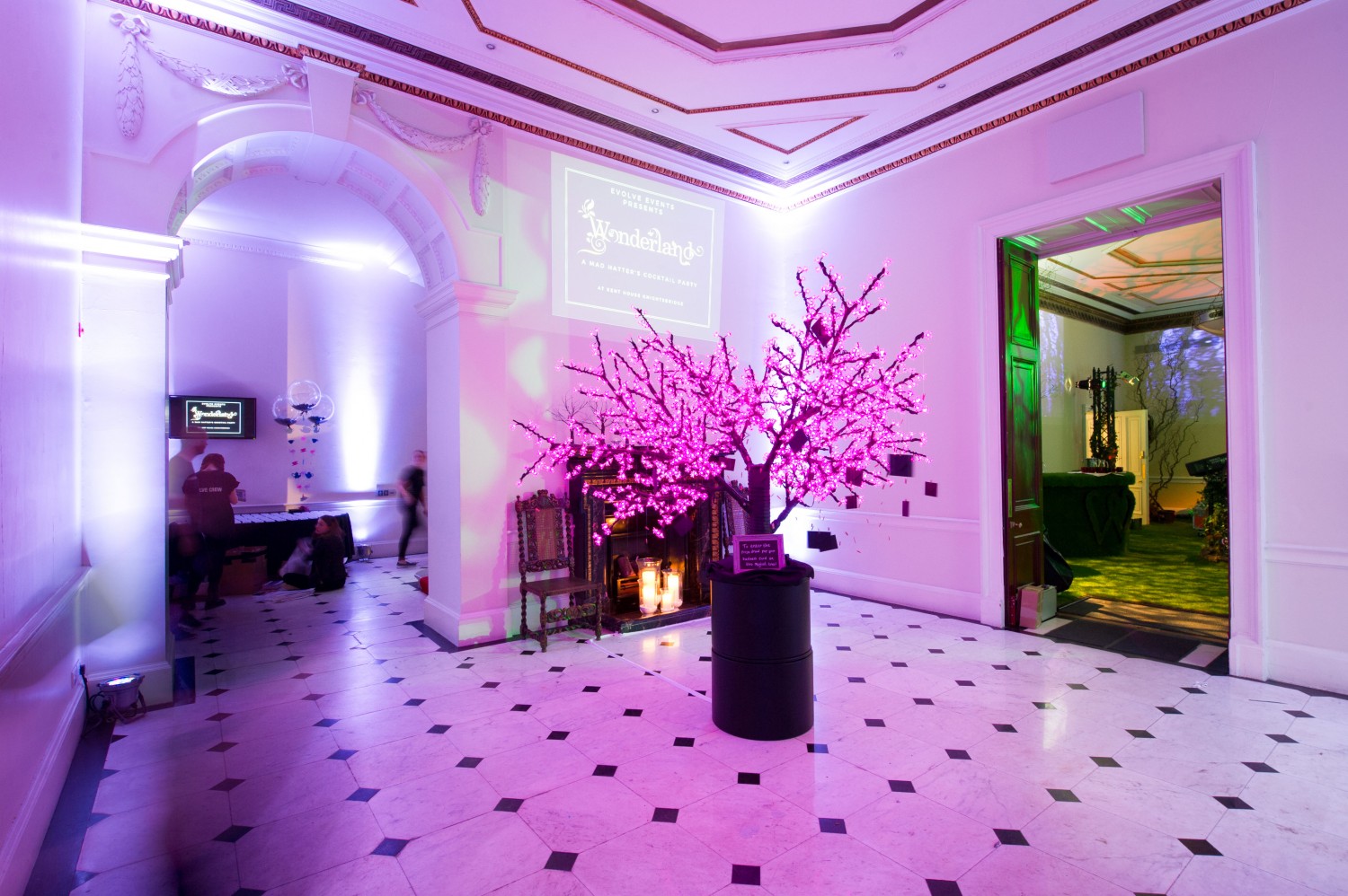 Marble Hall in Kent House with pink cherry blossom, perfect for elegant receptions and events.