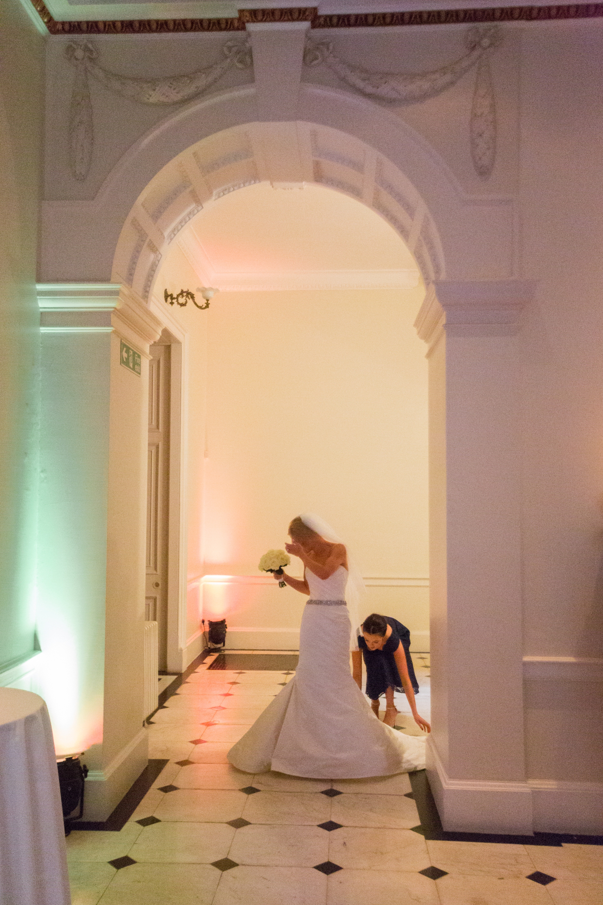 Bride in Marble Hall, Kent House Knightsbridge, elegant wedding venue ambiance.