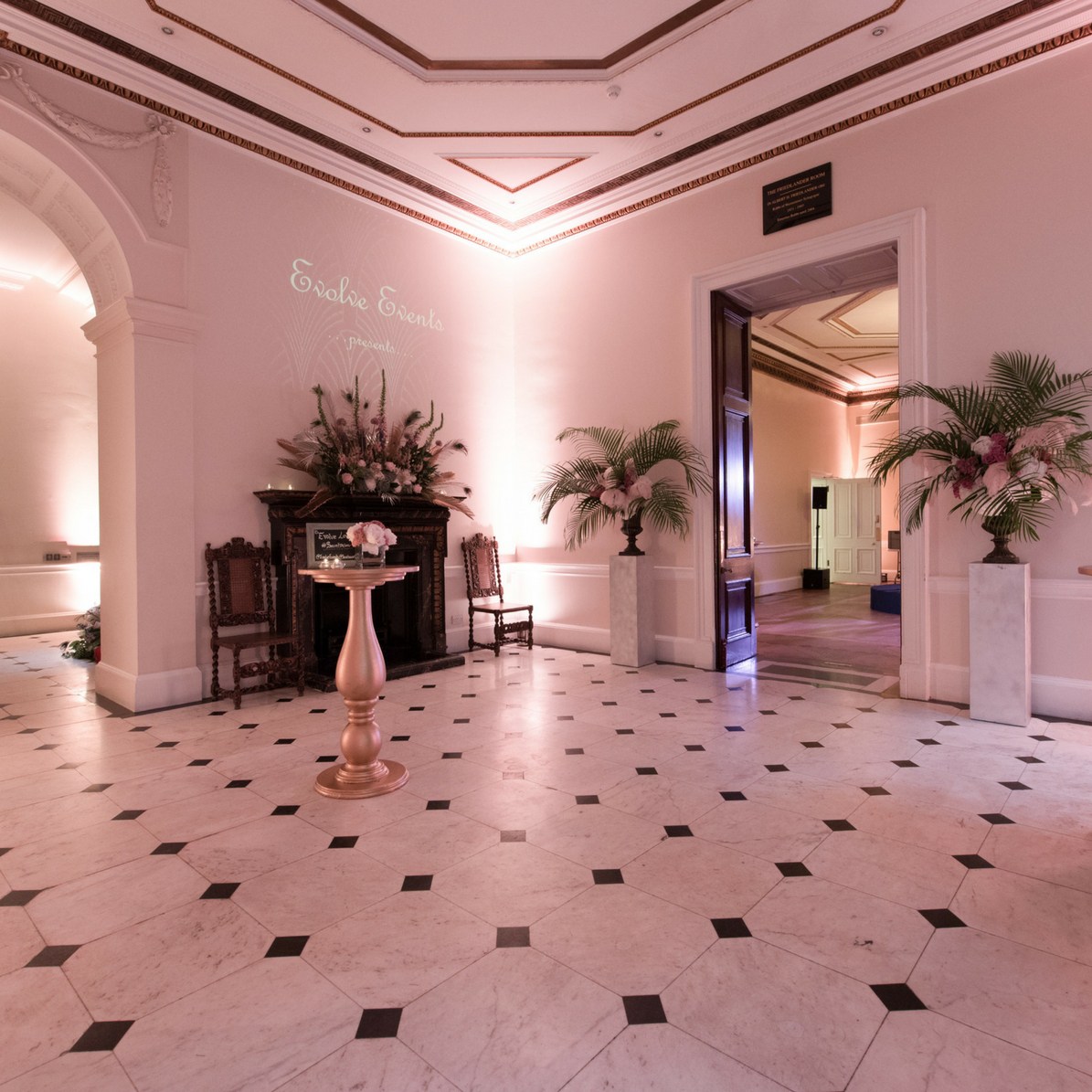 Elegant Marble Hall in Kent House, perfect for receptions and networking events.