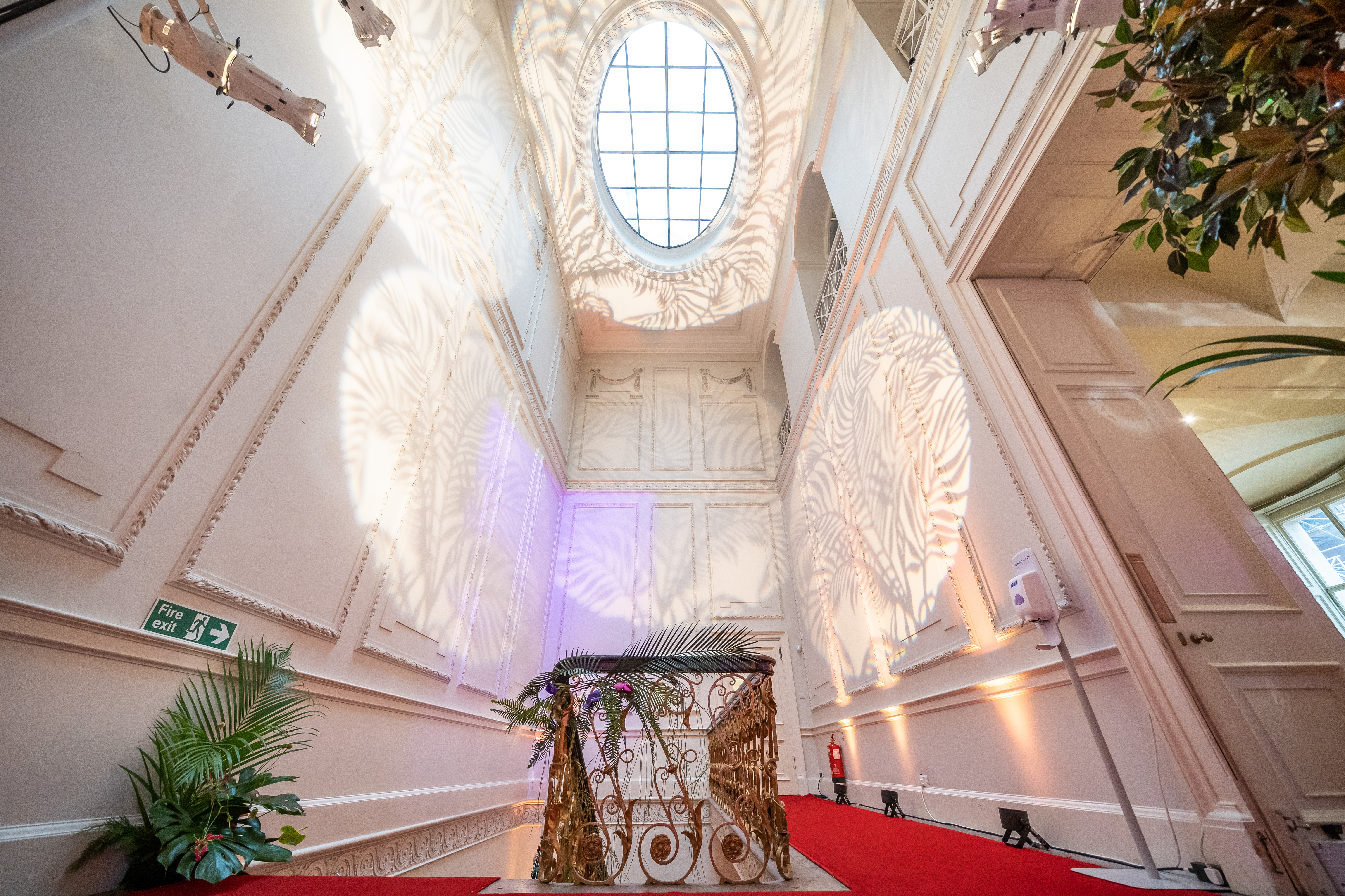 Elegant event space in Kent House Knightsbridge with red carpet, ideal for weddings and corporate events.