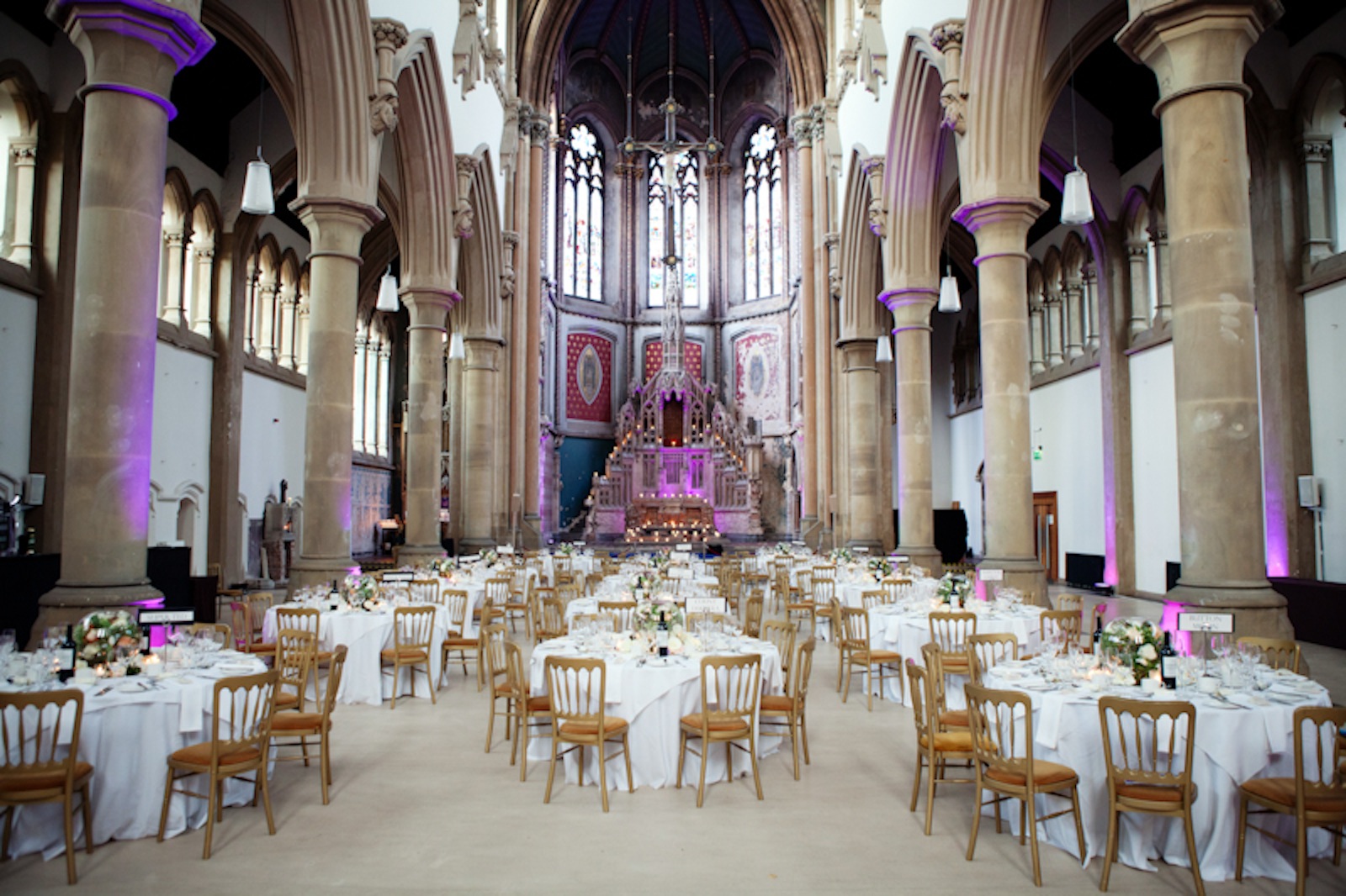 Elegant banquet hall in Great Nave, The Monastery Manchester, ideal for weddings and events.