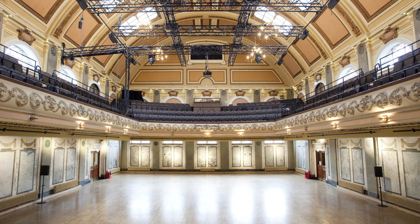 Spacious Assembly Hall in Shoreditch Town Hall, ideal for conferences and galas.