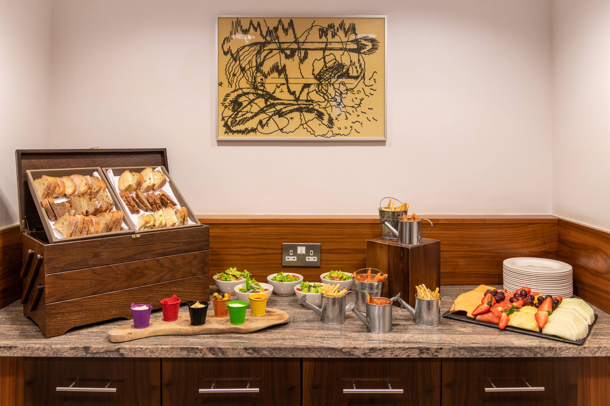 Conference Room Nevern refreshment station with snacks at K+K Hotel George event.