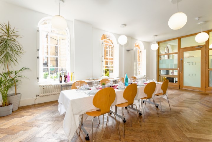 Equiano Room at Fitzrovia Centre: elegant meeting space for workshops and corporate events.