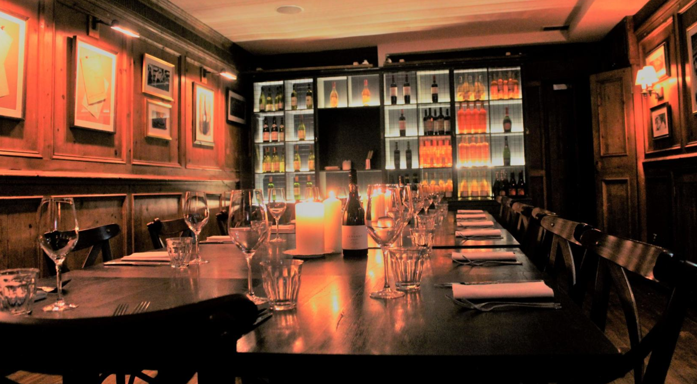 Private dining room at Brasserie Blanc, elegant setup for corporate dinner or private event.