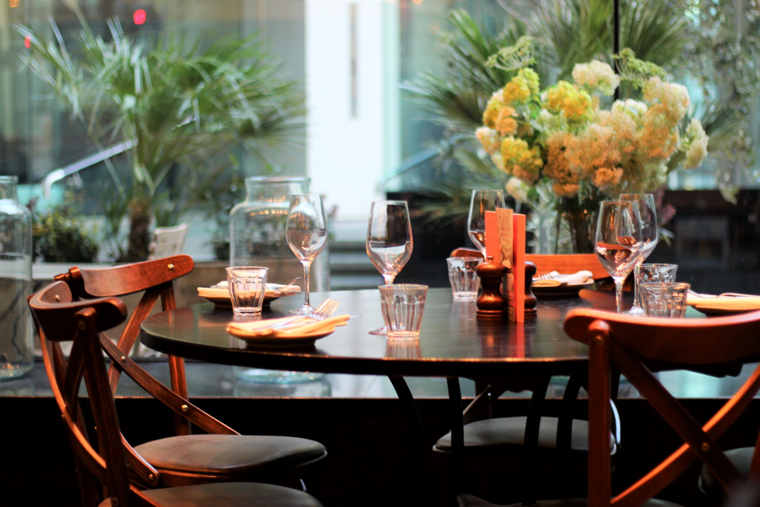 Elegant dining table setup for corporate dinners at Brasserie Blanc Threadneedle Street.