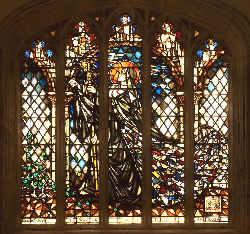 Stained glass window in The Nave at Bishopsgate, perfect for elegant weddings and events.