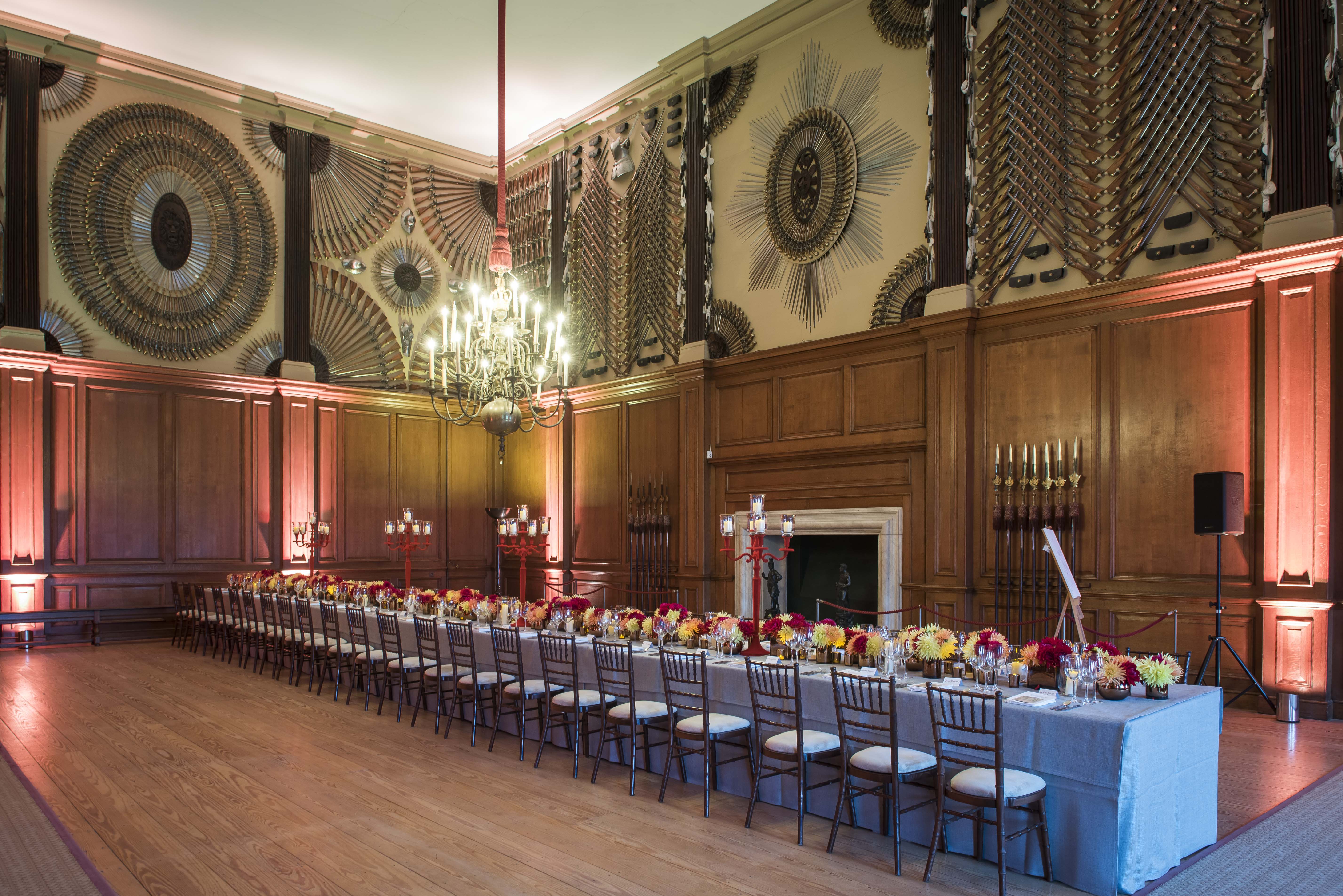 Elegant banquet setup in State Apartments, Hampton Court Palace for formal events.