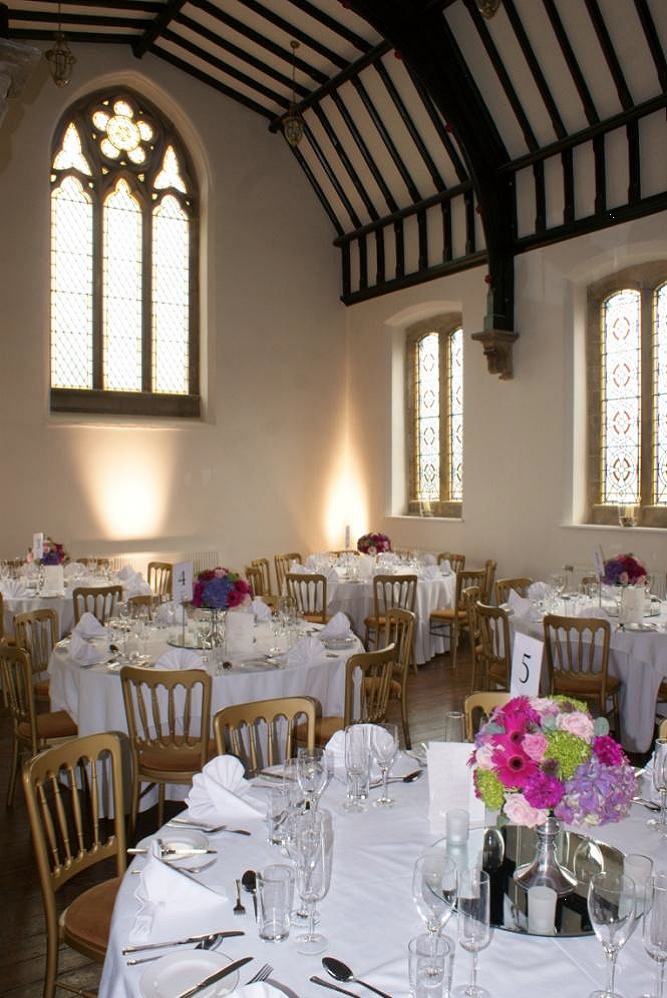 Elegant dining area in Private Chapel, The Monastery Manchester for weddings and corporate events.