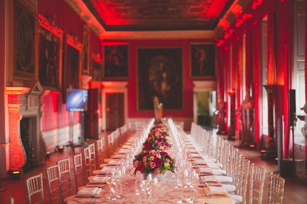 Elegant banquet hall in Kensington Palace, perfect for gala dinners and corporate events.
