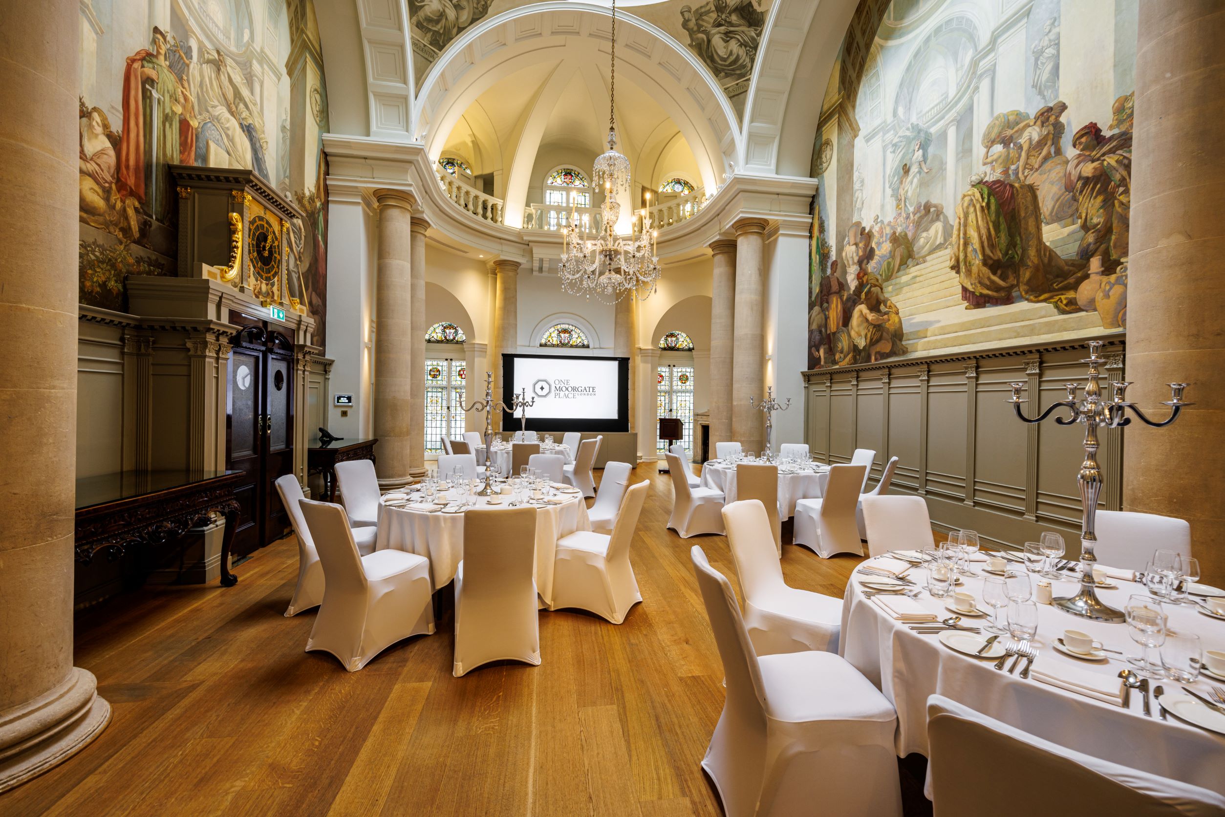 Elegant Main Reception Room with round tables, ideal for corporate events and gala dinners.