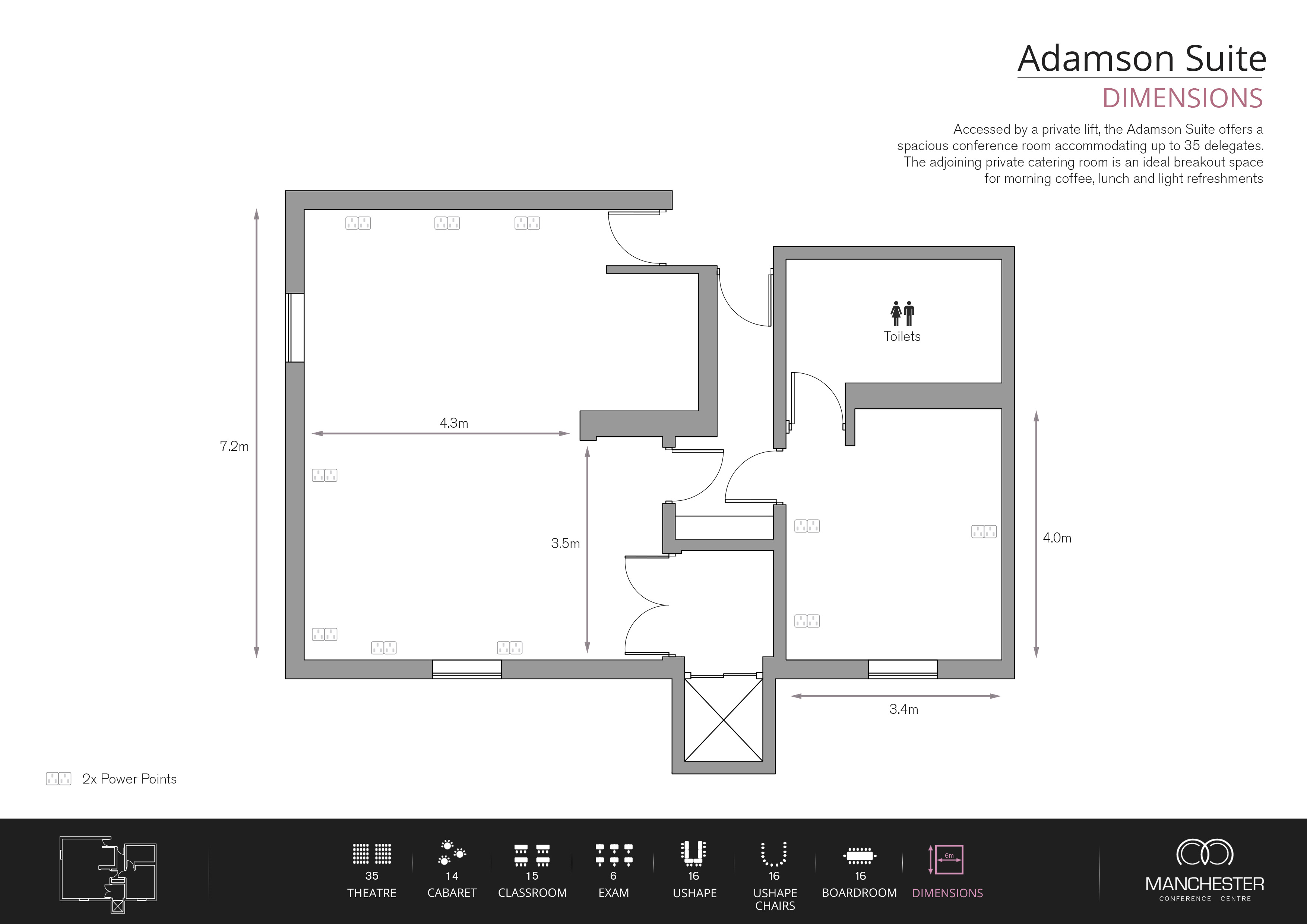 Adamson Suite floor plan at Manchester Conference Centre for flexible events and networking.