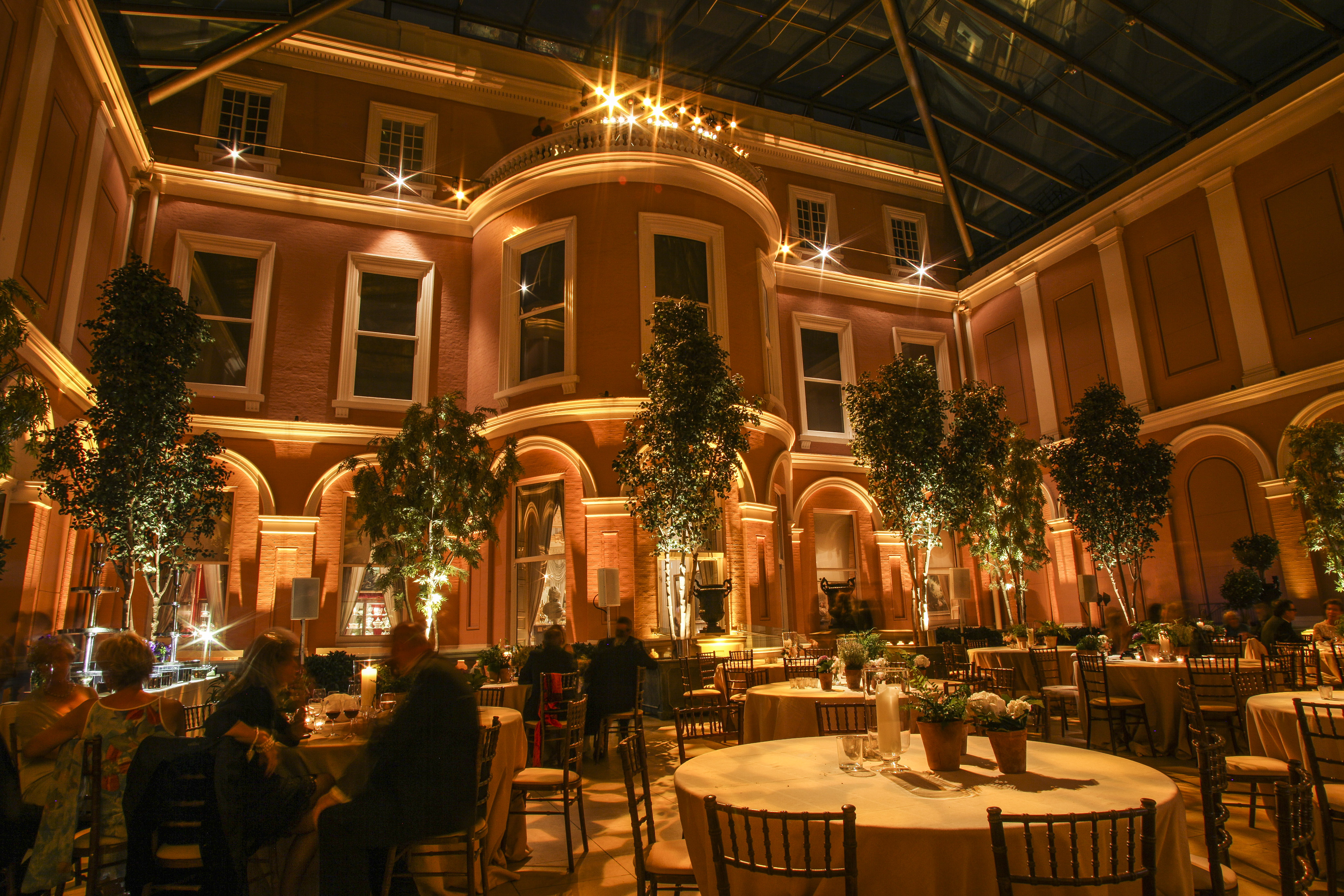 Elegant dining setup in The Wallace Collection's Courtyard for upscale events and weddings.