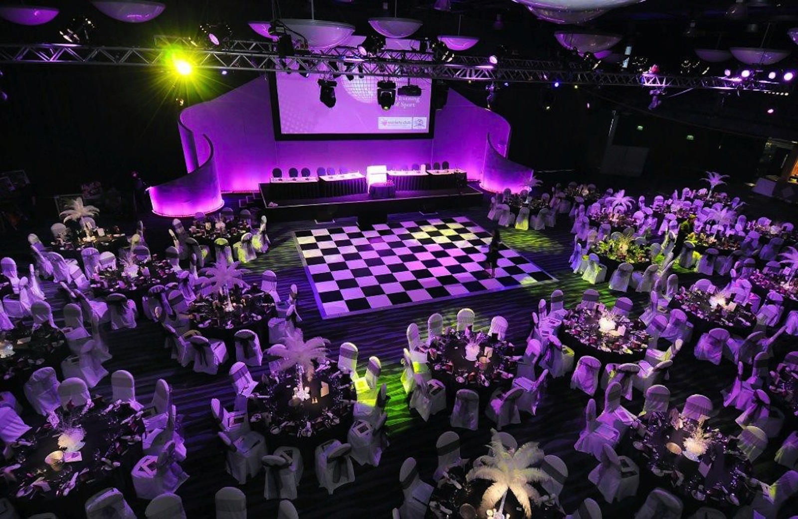 Premier Suite at Bolton Whites Hotel, elegant gala space with checkered dance floor.