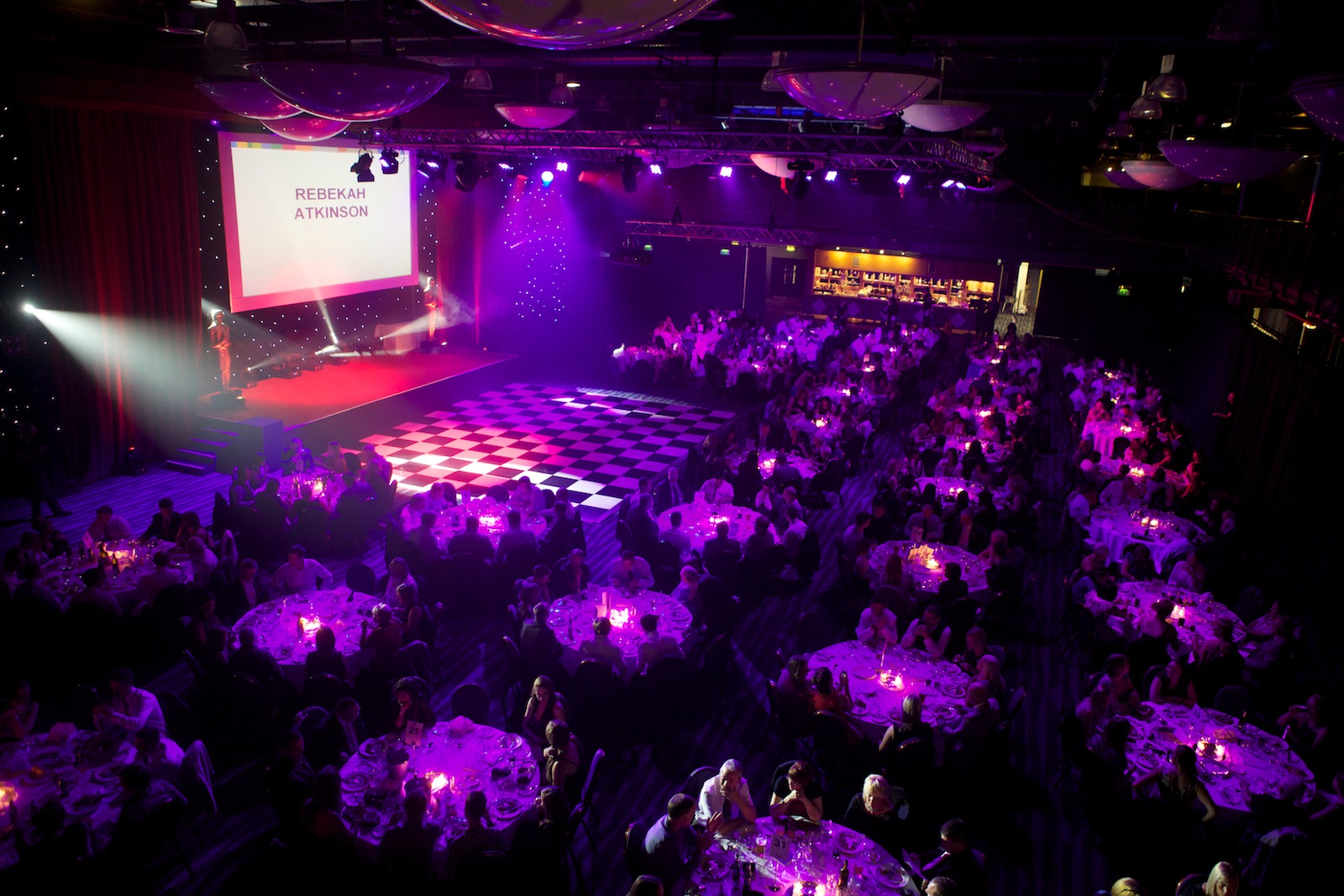 Premier Suite at Bolton Whites Hotel, elegant gala dinner setup with ambient lighting.