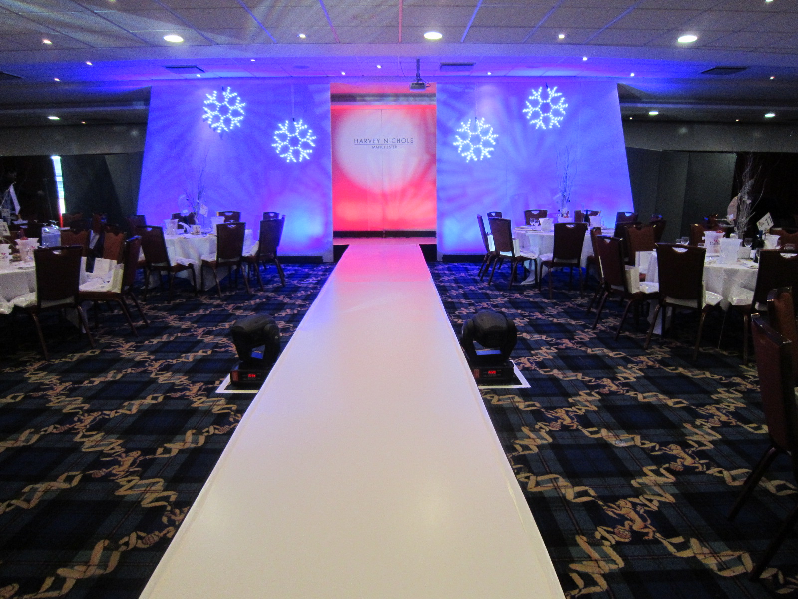 Platinum Suite at Bolton Whites Hotel, elegant runway for fashion shows and gala events.