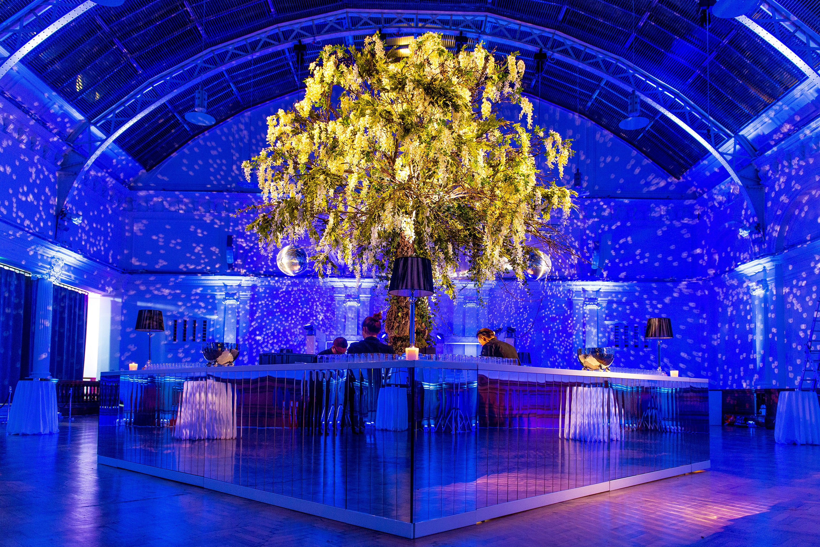 Lindley Hall event space with lush floral decor, perfect for weddings and corporate events.