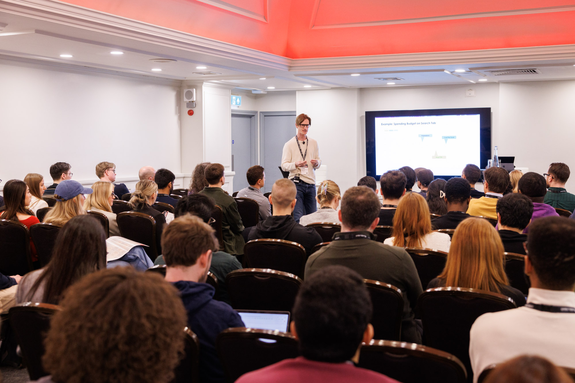 Engaged audience at a conference session in The James Watt, The Brewery.