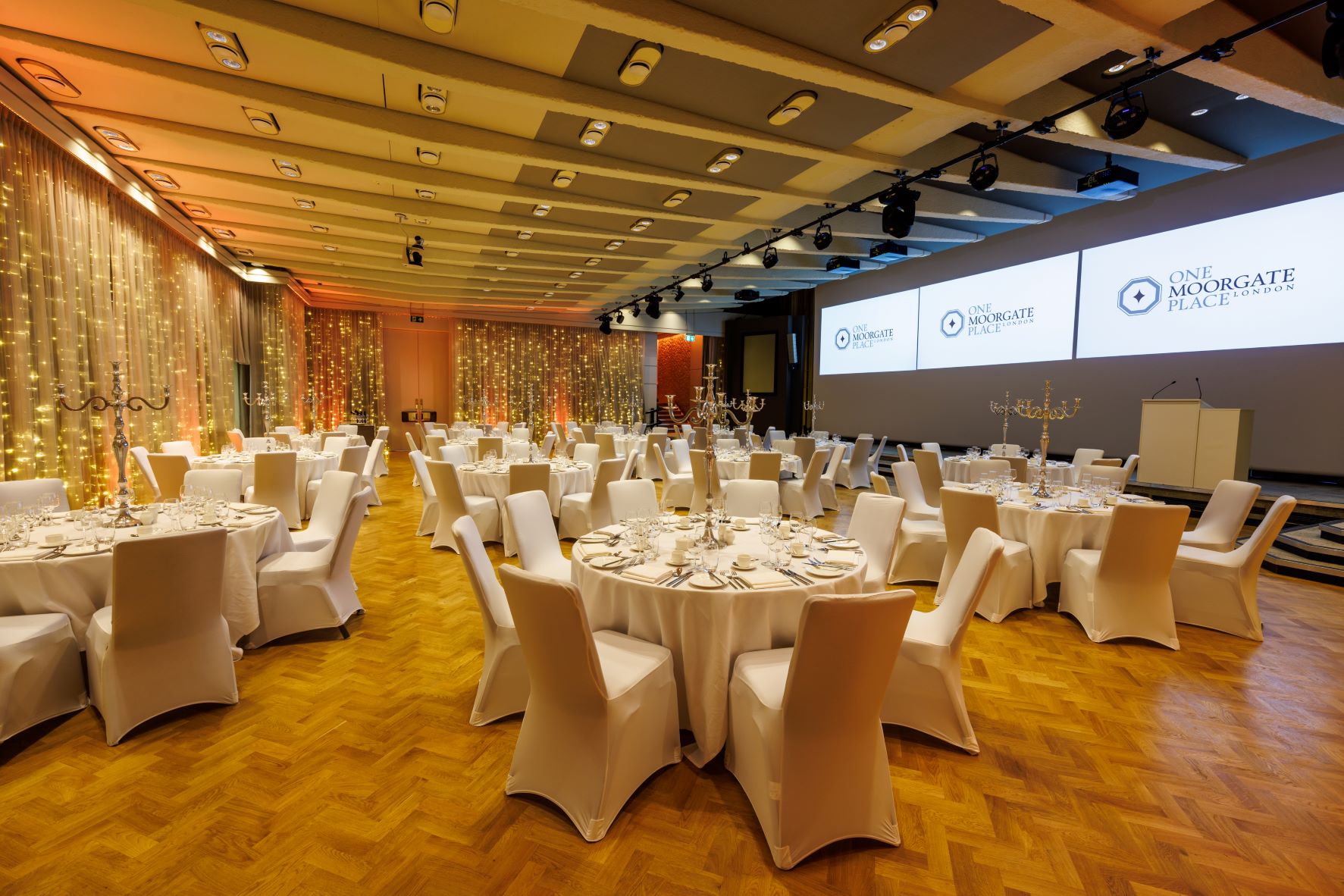Great Hall at One Moorgate Place, elegant event space for corporate gatherings and galas.