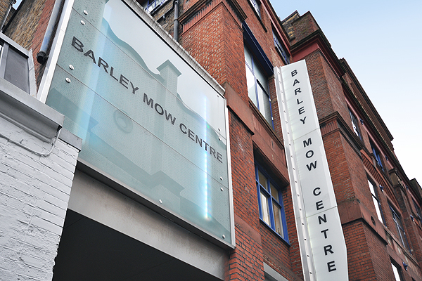Barley Mow Centre exterior with modern signage, ideal for events and meetings.