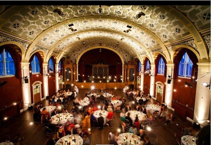 Grand Hall at Battersea Arts Centre, elegant arches, ideal for weddings and corporate events.