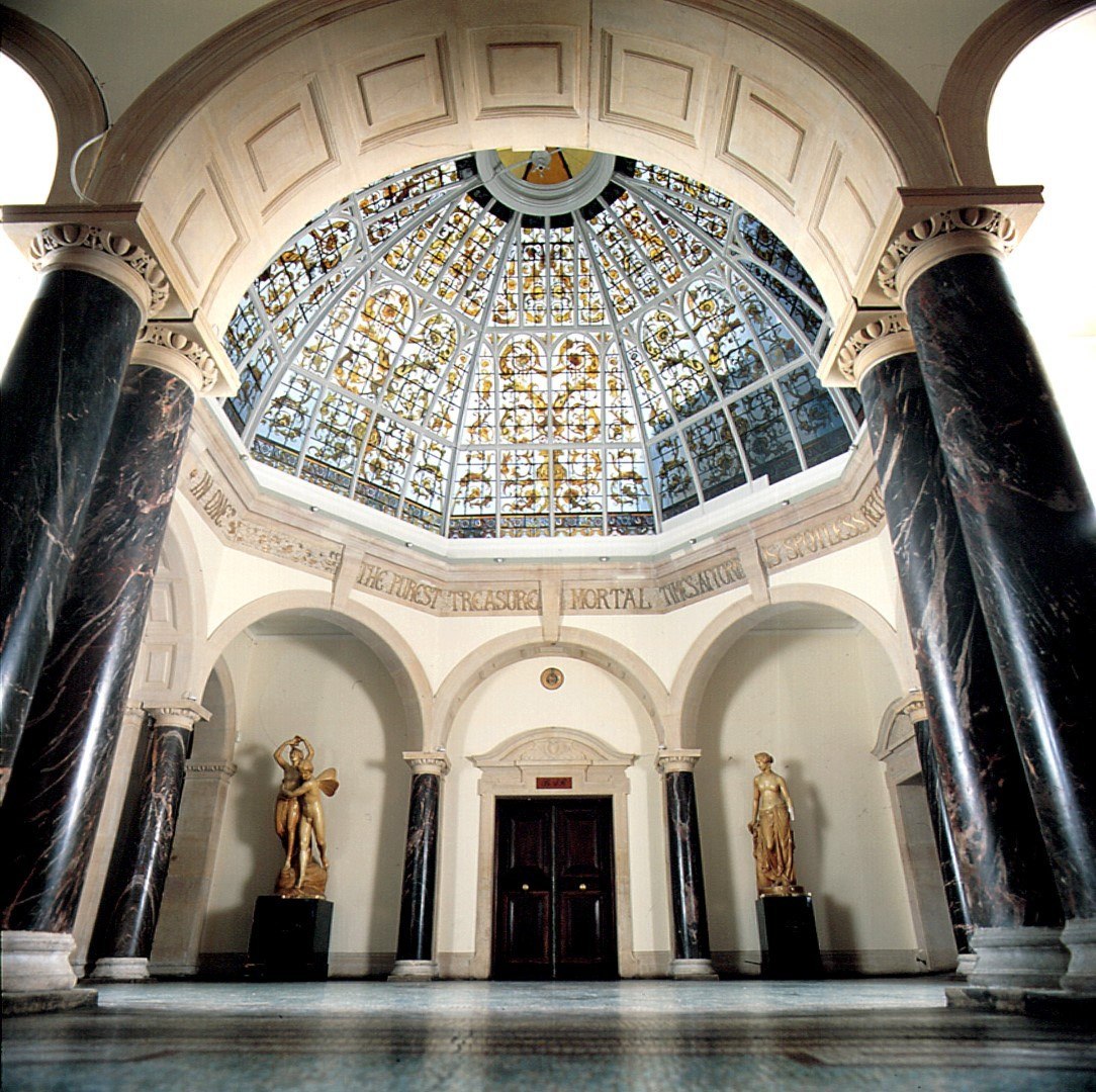 Grand Hall at Battersea Arts Centre with ornate domed ceiling, ideal for gala events.