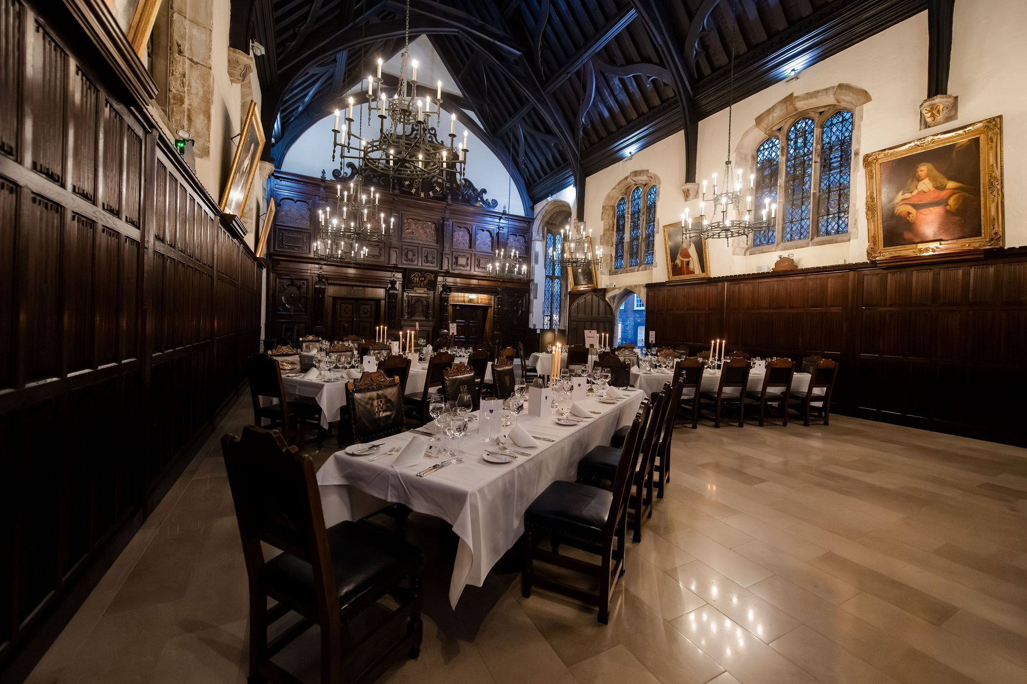 Elegant dining hall in Old Hall, Lincoln's Inn, perfect for formal events and gatherings.
