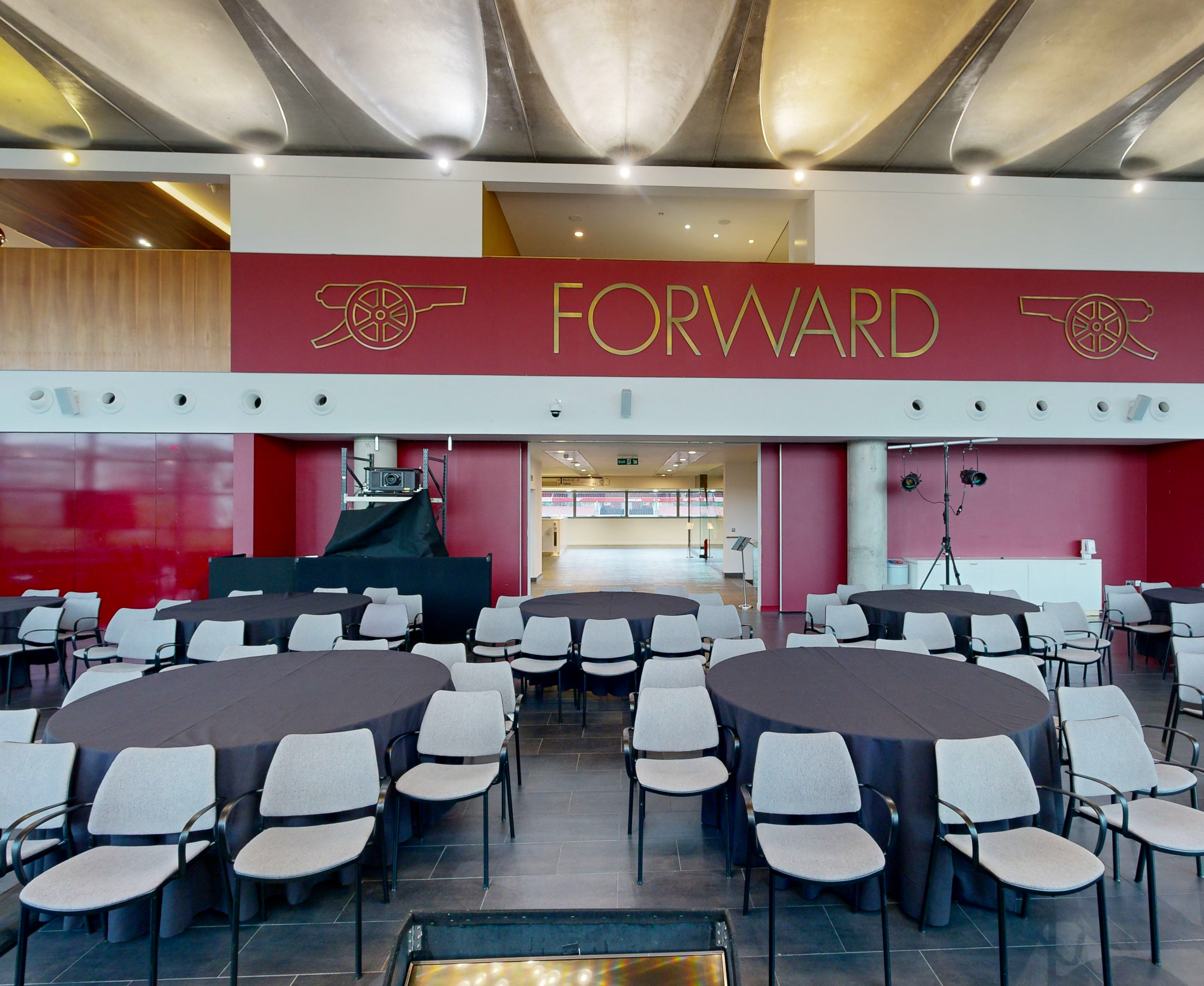 Emirates Stadium event space with modern decor for corporate meetings and celebrations.