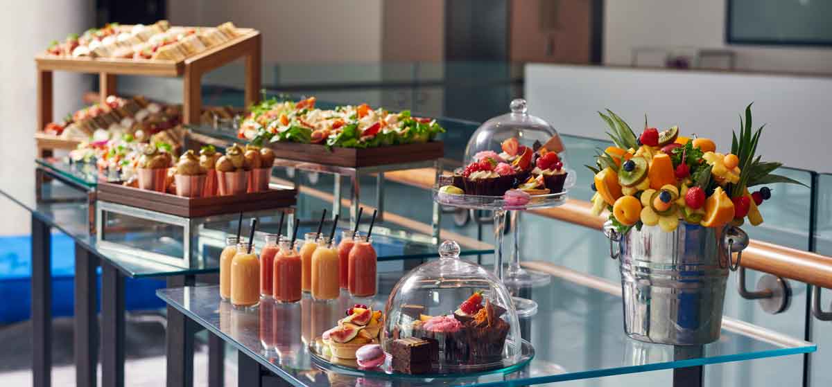 Gourmet catering display in The Lowry Hotel's Grand Ball pre-function area.