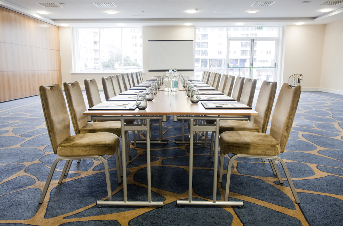 Grand Room 1 at Chelsea Harbour Hotel, set for a corporate meeting with natural light.
