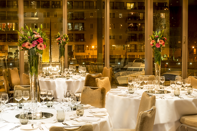 Elegant dining setup in Grand Room 1, Chelsea Harbour Hotel for upscale events.