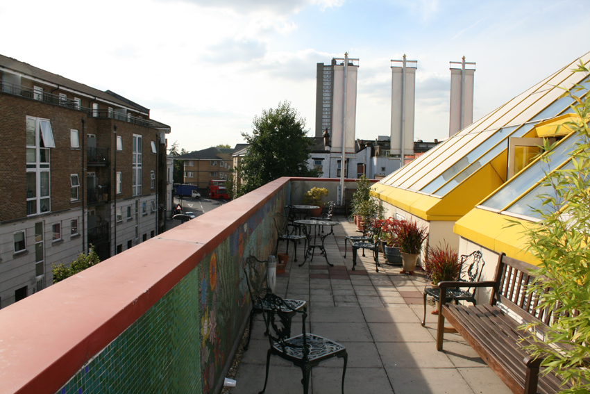 Pyramid Room rooftop terrace with yellow accents, perfect for outdoor events in Paddington.