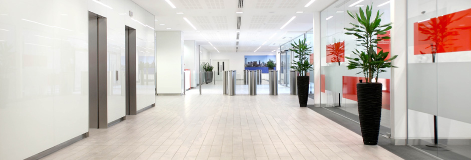 Modern lobby of The Red Rooms at The Plaza, ideal for corporate meetings and events.