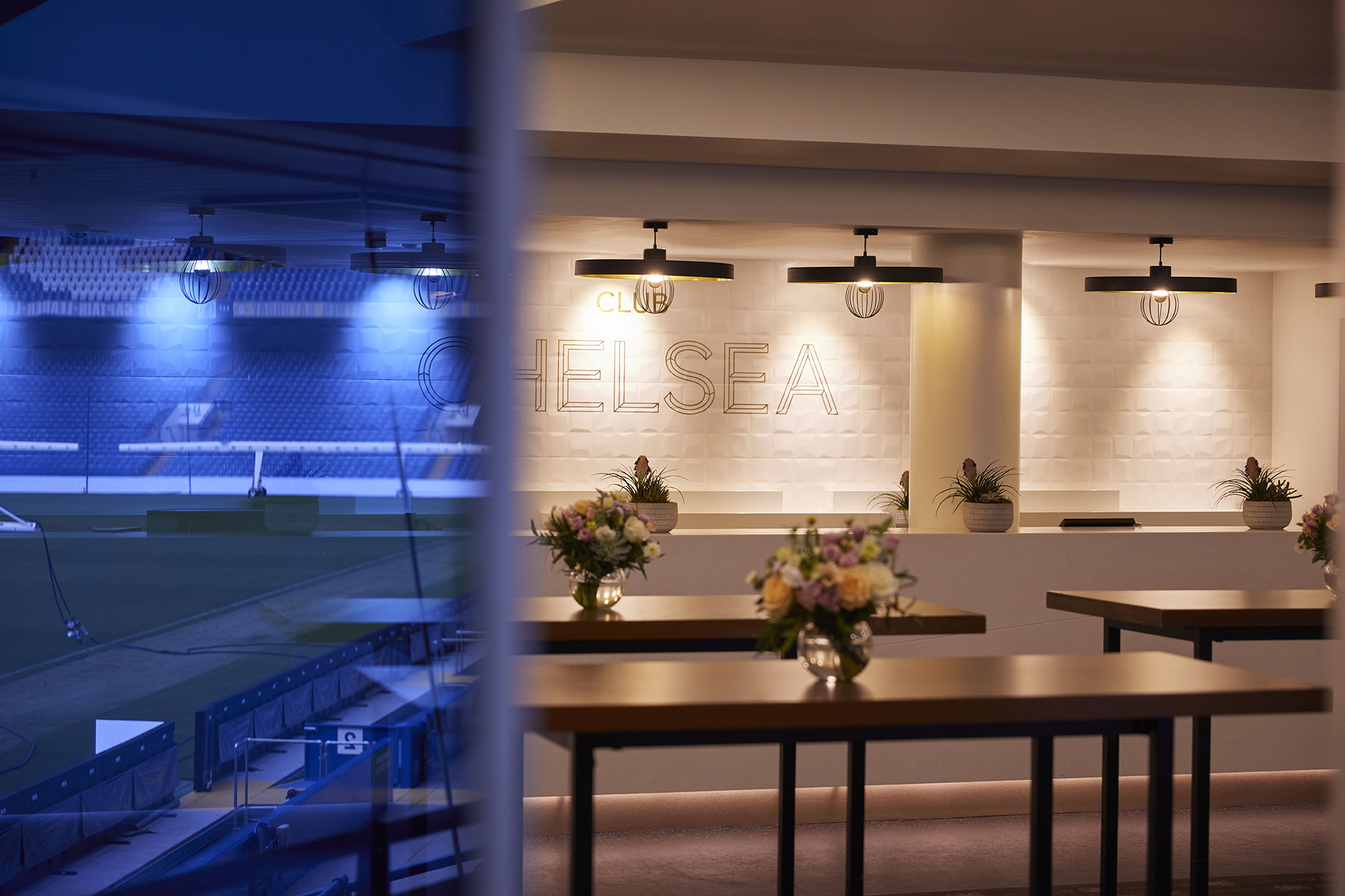 Canoville Suite at Chelsea FC: elegant event space for corporate functions and celebrations.